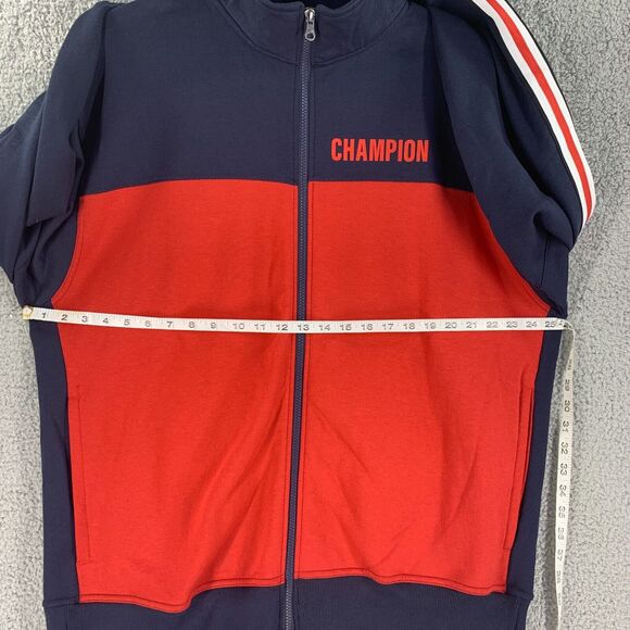 Champion Mens Sweater Jacket Full Zip Sz XL Cotton Blend Spellout Blue red - Picture 11 of 11